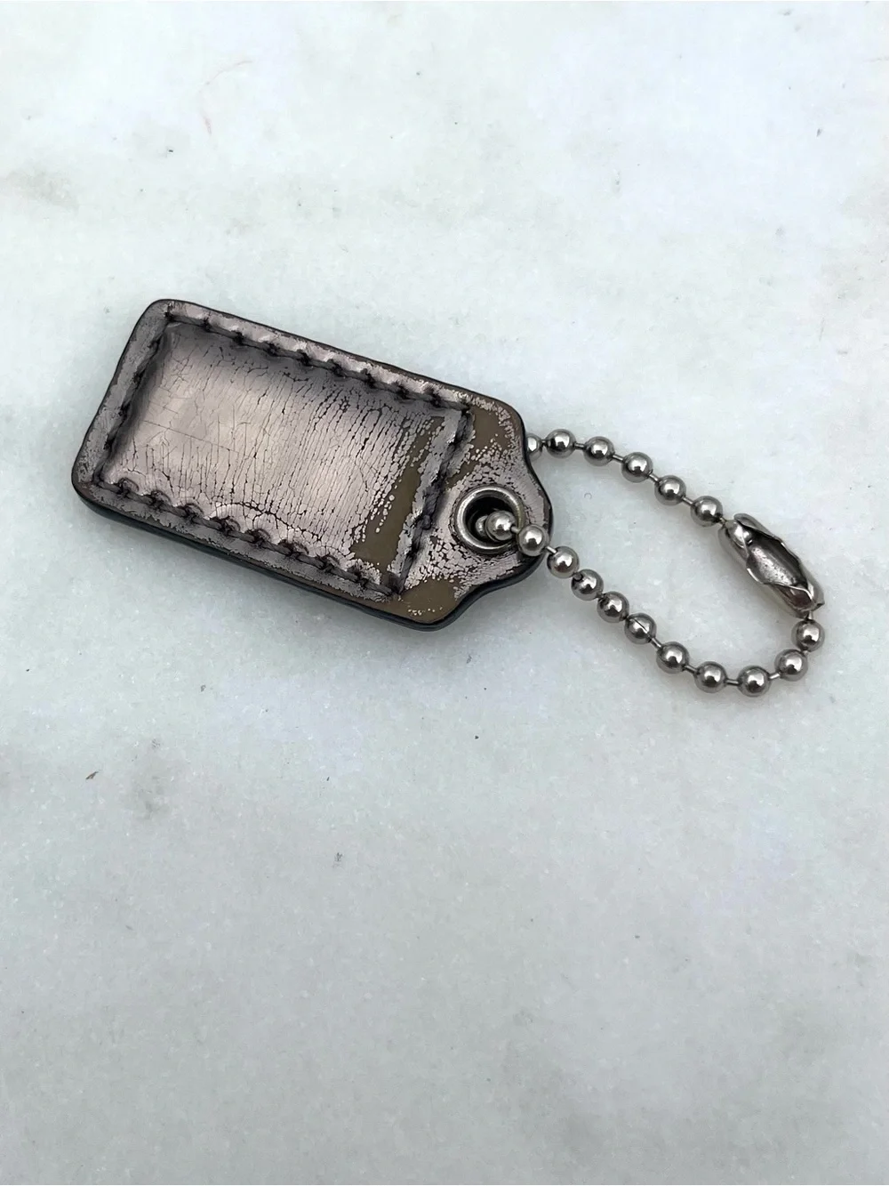 COACH Shiny Patent Leather Hang Tag, Gray Silver